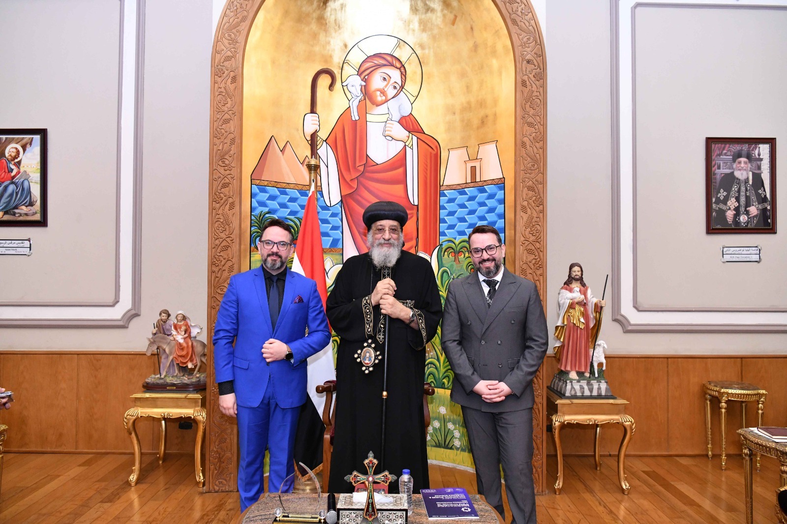 His Holiness Pope Tawadros II, welcomes a delegation from Emirates Scholar.